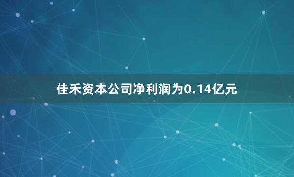 佳禾资本公司净利润为0.14亿元