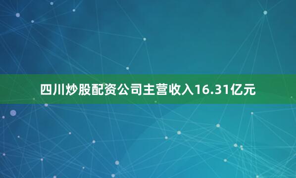 四川炒股配资公司主营收入16.31亿元